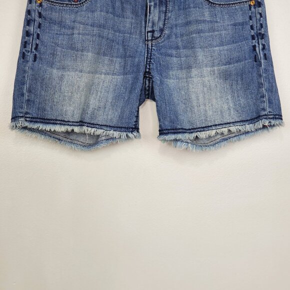 MEK DNM Light Wash Paros F.X.H. Frayed Hem Low-Rise Denim Jean Shorts Size 24 - Picture 4 of 16